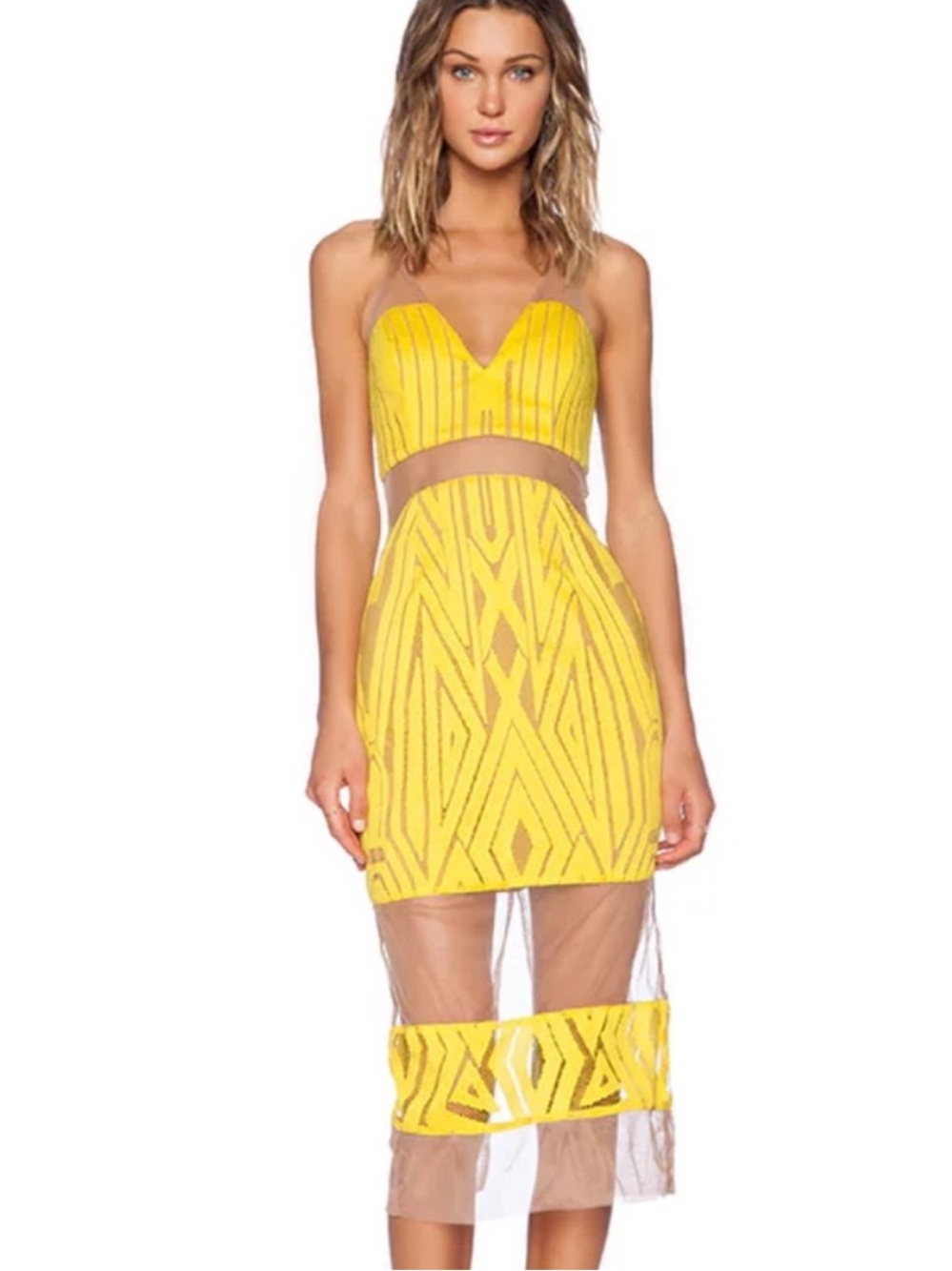 Shona Joy The Desired Cocktail Midi Dress yellow size 4